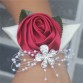 100% Handmade Wine red Crystal Bouquet Corsage Diamond Satin Rose Flowers for Wedding