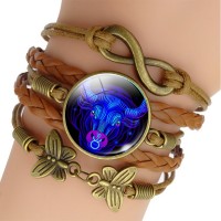 12 Zodiac Sign Woven Leather Bracelet Aquarius Pisces Aries Taurus Constellation Jewelry Birthday Gift