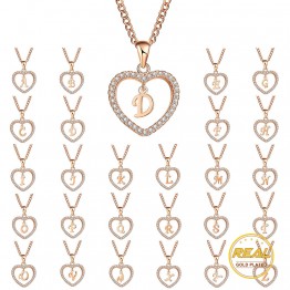 A To Z 26 Letter Necklaces & Pendant Long Chain Heart Necklaces Cubic Zirconia Jewelry  For Girl Fashion And Women's Gifts