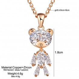 Fashion Sweater Zircon Bear Pendant Crystal Necklace For Women Jewelry Gifts 