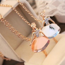 2019 Gold/Silver Chain Shiny Crystal Ballerina Girl Pendant Long Necklace Jewelry