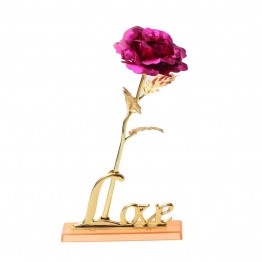 24K Gold Foil Long Stem Rose Flower Handcrafted Best Gift for Valentine's Day Favor with LOVE Display Base
