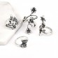 4 Pcs/Set Punk Flowers Leaves Hollow Rose Silver Ring Set Women Glamour Jewelry