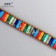 Handmade 7 Chakra Natural Tube Beads Stone Leather Wrap Wax Thread Bangle Bracelet 