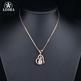 Rose Gold Color Stellux Crystals Heart Pendant Necklace for Women