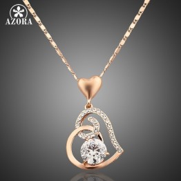 Rose Gold Color Stellux Crystals Heart Pendant Necklace for Women