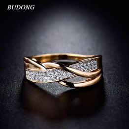 Fashion Spiral CZ Crystal Gold-Color Cubic Zirconia Promise Valentine Present Ring Jewelry