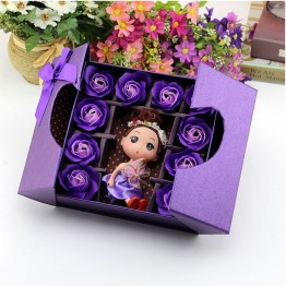 Bath Rose Flower Soap Floral Scent & Cute Girl Doll Romantic Gift Set Present Valentine's Day decorations