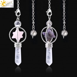 Natural Stone Purple Crystal Pink Dowsing Pendulum Reiki Healing Pendants For Men