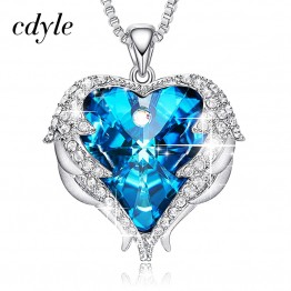 Blue Rhinestone Heart Of Angel Lover Pendant Crystals from Swarovski Necklaces Fashion Jewelry For Women