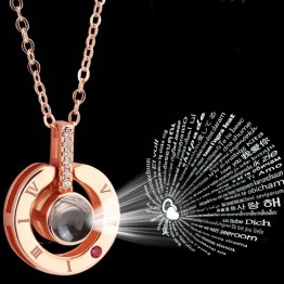 New  Charming Romantic Rose Gold Silver 100 languages I love you Projection Pendant Necklace For Women