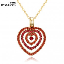 Red Orange Crystal Two Hearts Pendant Choker Necklace Rhodium Gold Color Valentine Gift