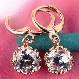 Elegant CZ Crystal Drop Earrings Jewelry Gold Color Round Dangle Earrings Valentine's Day Gift