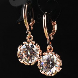 Elegant CZ Crystal Drop Earrings Jewelry Gold Color Round Dangle Earrings Valentine's Day Gift