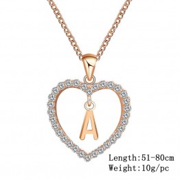 Rose Gold Charming Necklaces For Women With Heart Letter A-Z Pendant Choker Rhinestone Jewelry Necklace 