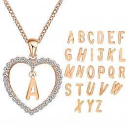Rose Gold Charming Necklaces For Women With Heart Letter A-Z Pendant Choker Rhinestone Jewelry Necklace 