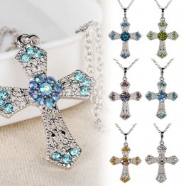 Fashion Long Chain Choker Necklaces Shell hard Charming Crystal Cross Pendant Necklace For Women
