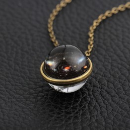 New Arrival Galaxy Planet Glass Ball Pendant Necklace Silver Brass Chain Luminous Jewelry
