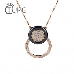 New Special Design Round Pendant Necklaces Crystal 585 Gold Silver Fashion Jewelry Elegant Healthy Black Ceramic Gift For Women 