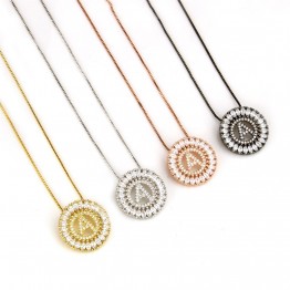 Golden Color Copper Cubic Zircon 26 English Letters Pendant Necklaces For Women