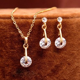 Trendy CZ Crystal Jewelry Sets for Valentine's Day Gold Color Pendant Necklace Earrings African Beads Jewelry Sets