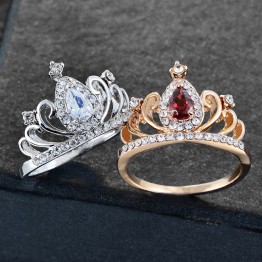 Trendy Crystal Crown Rings Love Romantic Jewelry Gift