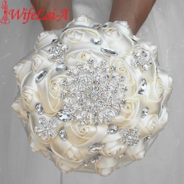 Custom Cream Ivory Artificial Flowers Bridal Bouquets Stunning Crystal Stitch Bridesmaid Wedding Bouquets
