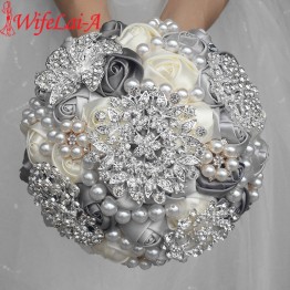 Elegant Custom Ivory Bridal Wedding Bouquets Stunning Pearls Beaded Crystal Brooch Stitch