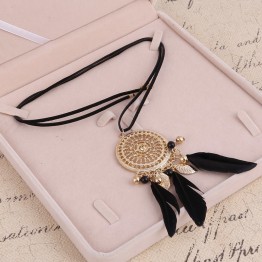 Elegant Feather Long Beaded Black Chain Tassel Necklaces For Women