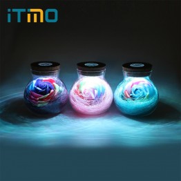 LED Romantic RGB Dimmer Lamp Rose Flower Bottle Light with Remote Control Birthday Gift