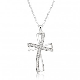 Silver Plated Fashion Women Jewelry Cross CZ Crystal Zircon Stone Pendant Necklace